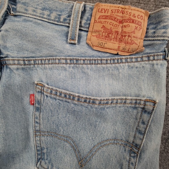 Levi's Other - Levis 501 Jeans Mens 38x32 Light Wash Button Fly Straight Leg Denim Distressed